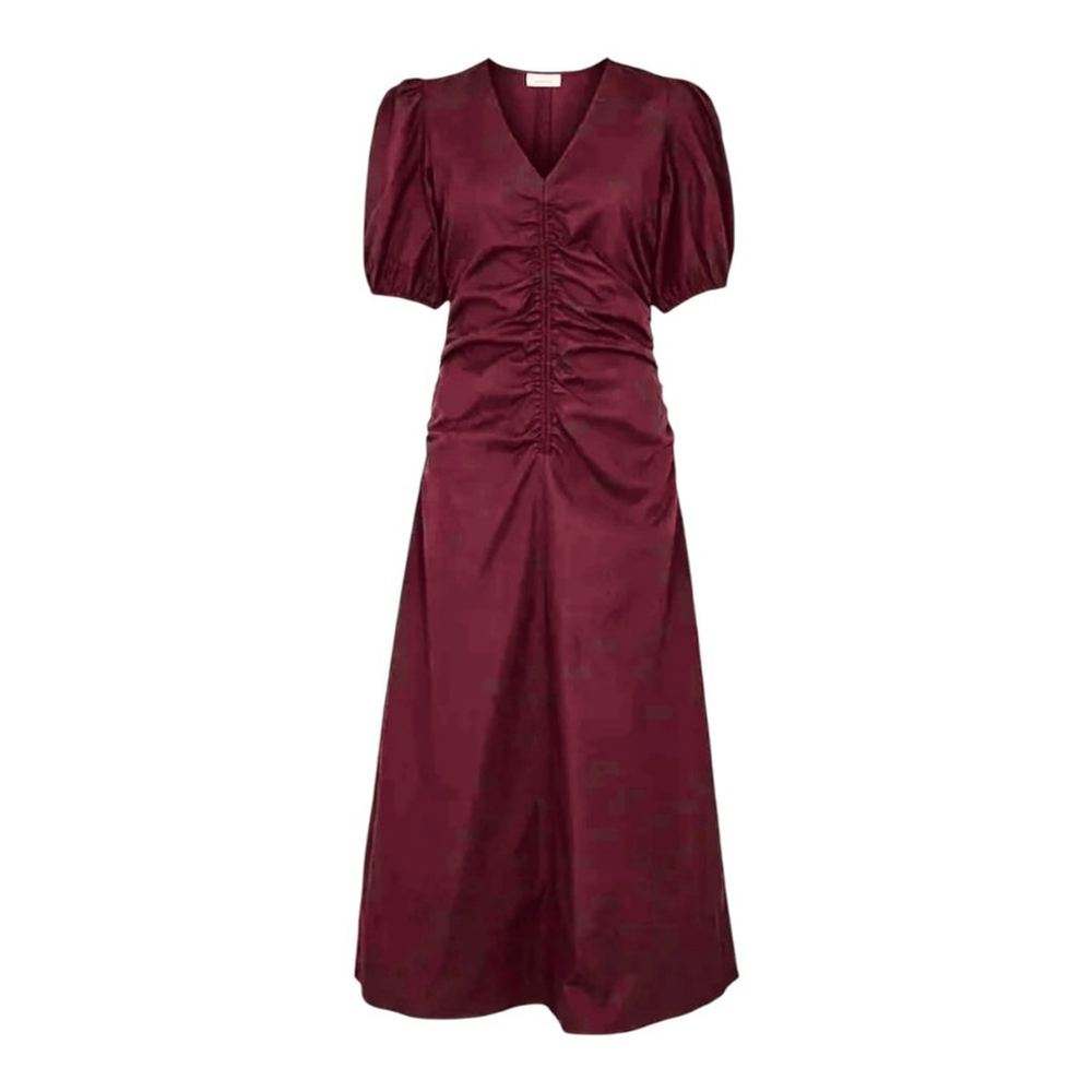 New Minimum Dulli Cotton Ruched V Neck Midi Dresss Size 36/ S